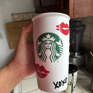 Starbucks White Cup with Red Kiss Prints